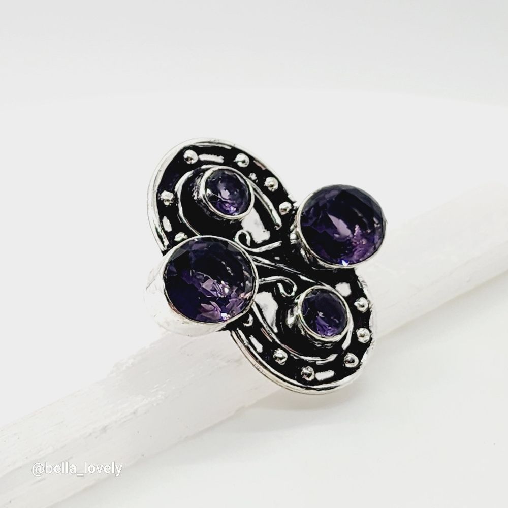 Amethyst Ethnic Handmade Ring Jewelry US Size 7.75 - Picture 6 of 7